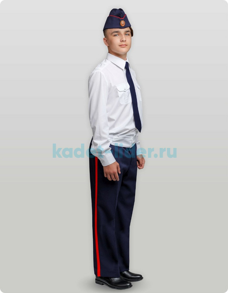 Брюки для кадета из полушерсти (синие с красным лампасом)