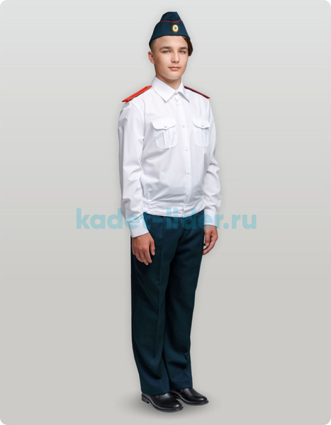 Брюки для кадета из полушерсти (морская волна) с красным лампасом